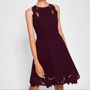 Ted Baker Emmona Embroidered Skater Dress Maroon